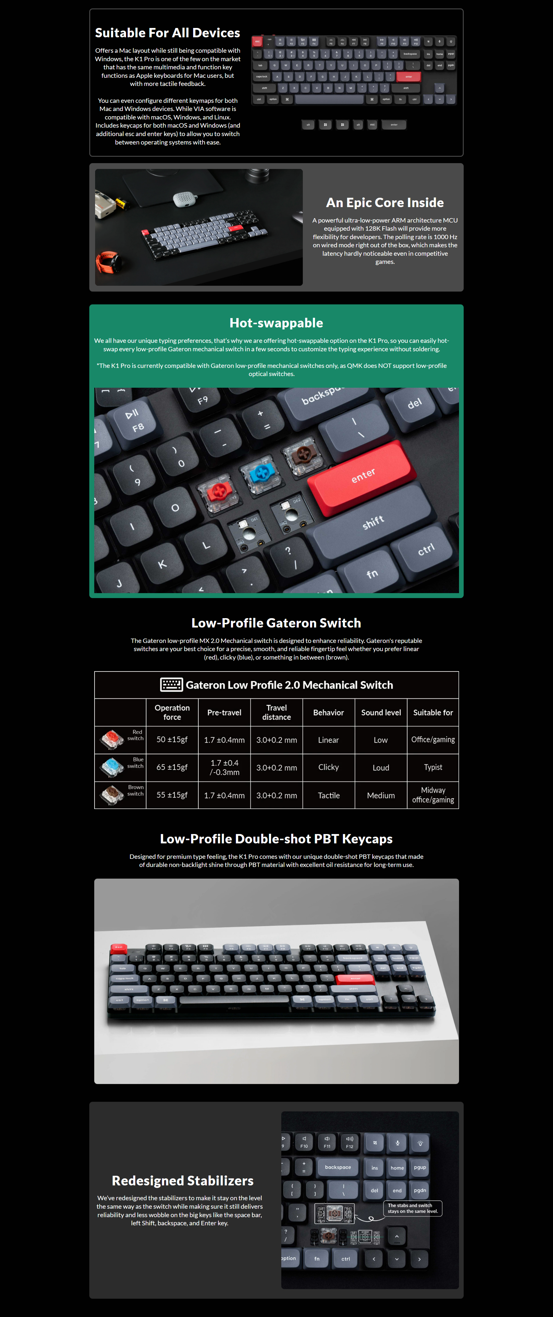A large marketing image providing additional information about the product Keychron K1 Pro QMK/VIA RGB TKL Wireless Mechanical Keyboard (Brown Switch) - Additional alt info not provided